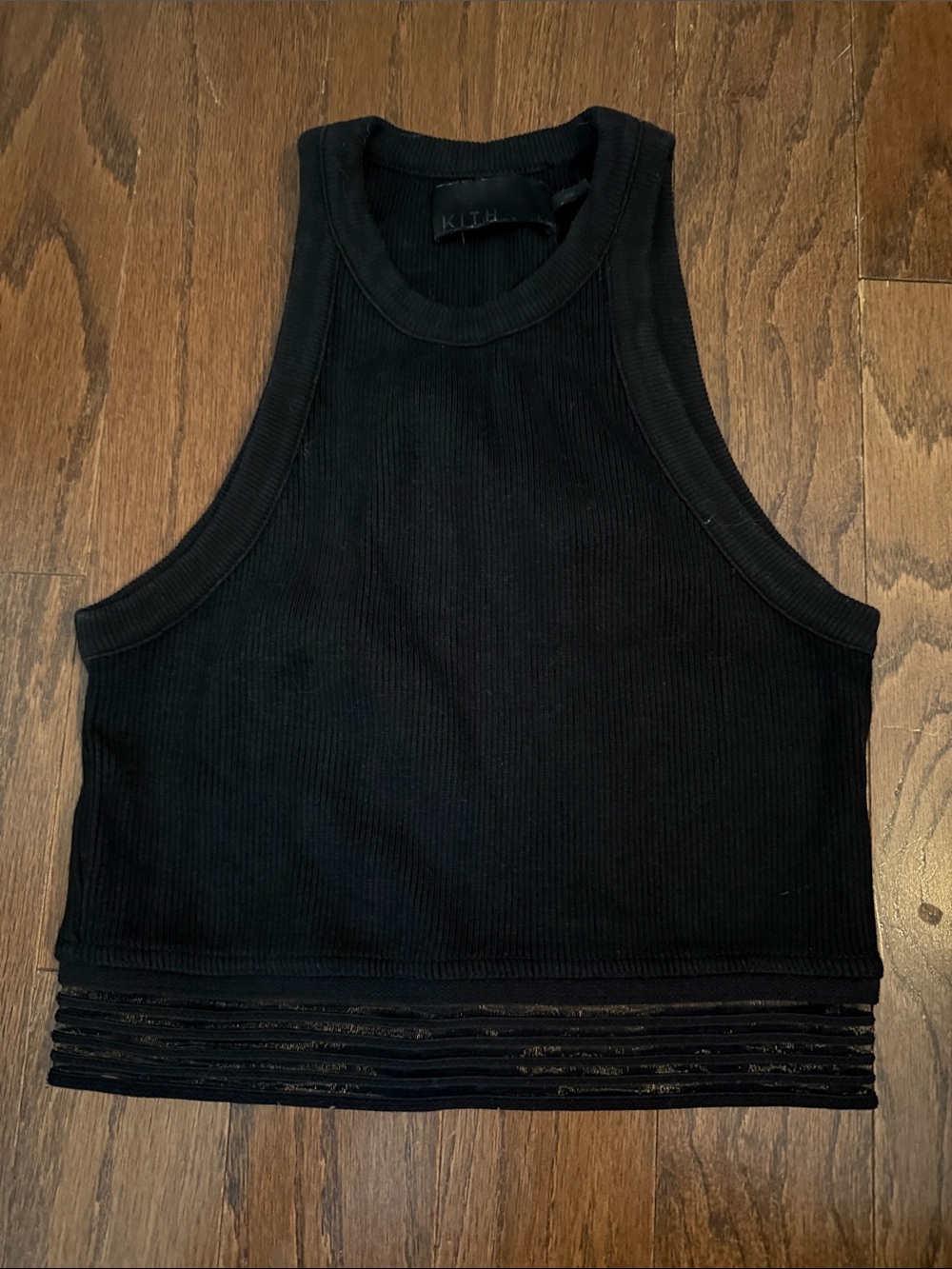 Kith Black Ribbed High-Neck Cropped Tank with Layered Hem